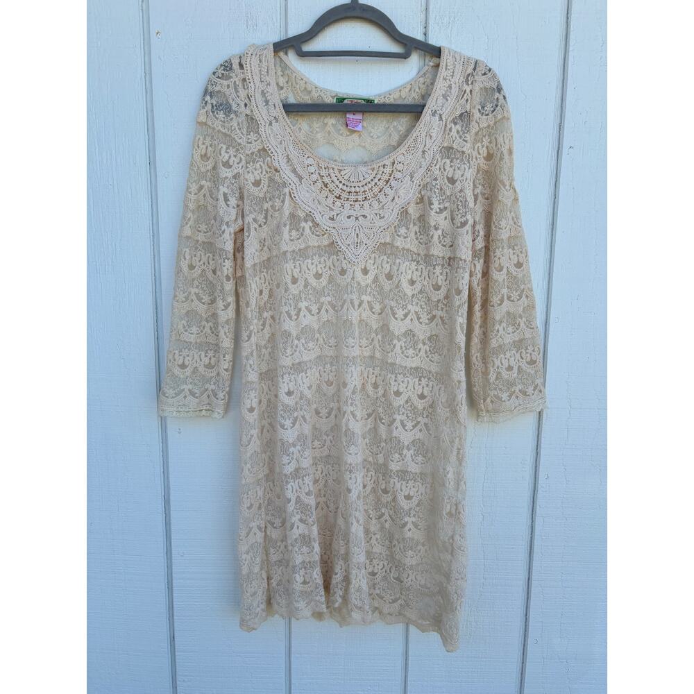 Flying Tomato Sheer Lace Dress,‎ Antique White, Sz M